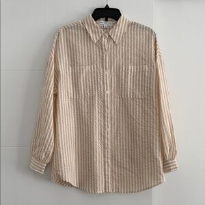 Striped Beige Women's Button-Up Shirt